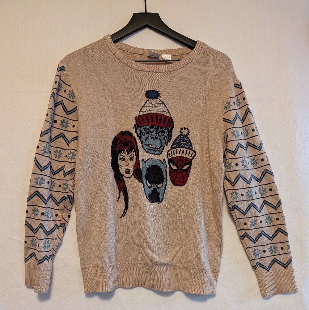 Disney Marvel Super Heroes Universal Beige Graphic Sweater Winter Boys X Large